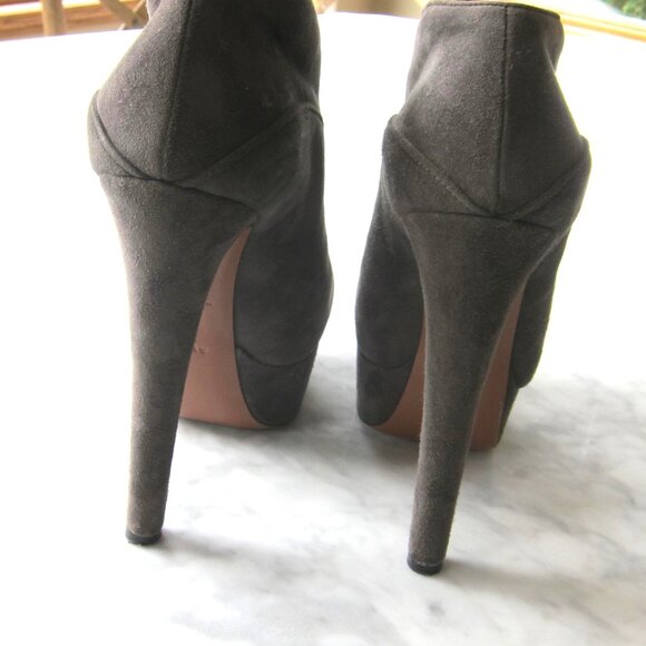 ALAIA PARIS BEAU GRAY SUEDE LACE UP PLATFORM ANKLE BOOTS HEELS - Picture 8 of 9